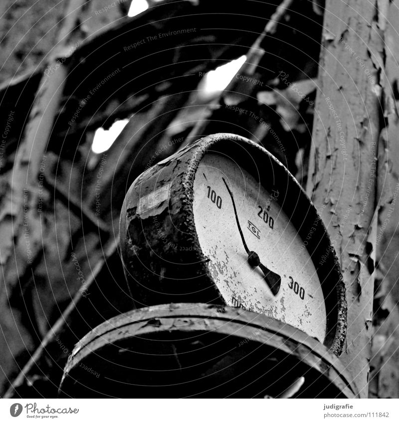 industrial romance Black & white photo Interior shot Clock Factory Industry Sign Digits and numbers Old Broken Performance Transience Change Time Destruction