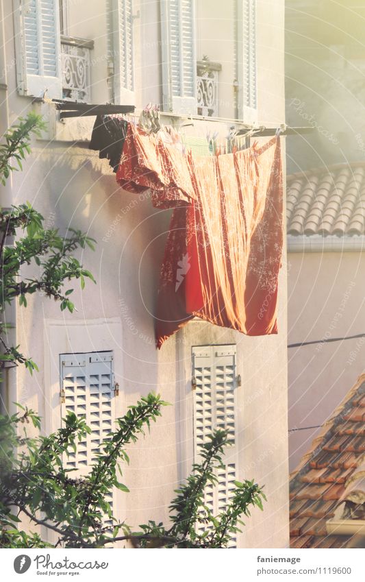 au 7ème Town Port City House (Residential Structure) Dream house Window Fresh Marseille South Southern France Laundry Clothesline Dry Mediterranean Red Orange