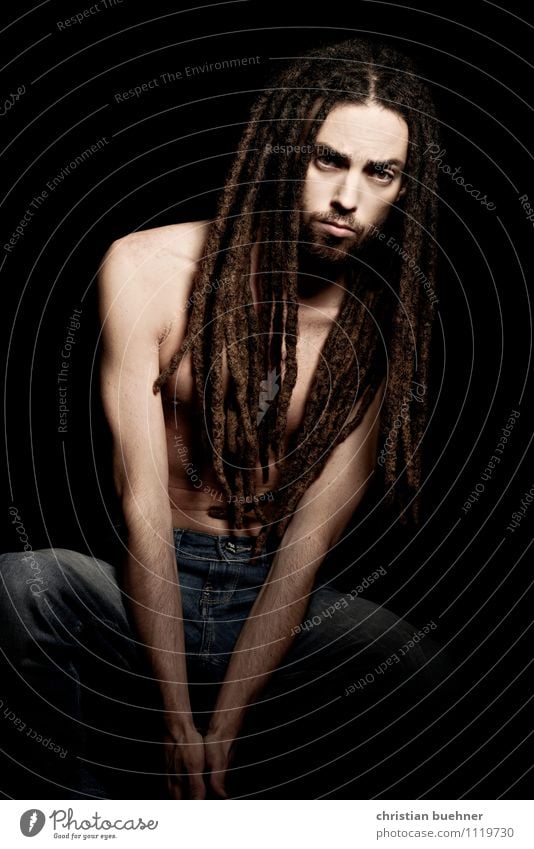Rasterman Masculine 18 - 30 years Youth (Young adults) Adults Dreadlocks Designer stubble Crouch Looking Athletic Authentic Sharp-edged Simple Eroticism Free