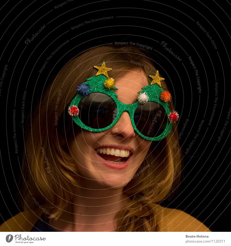 Yippee, soon it's Christmas 2/2 - young woman with Christmas glasses is looking forward to the feast Lifestyle pretty Feasts & Celebrations Christmas & Advent