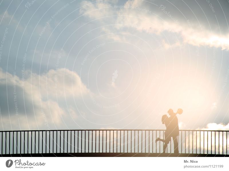 Weather. Love is in the air. Trip Summer Woman Adults Man Couple Partner 2 Human being Sky Clouds Climate Beautiful weather Traffic infrastructure
