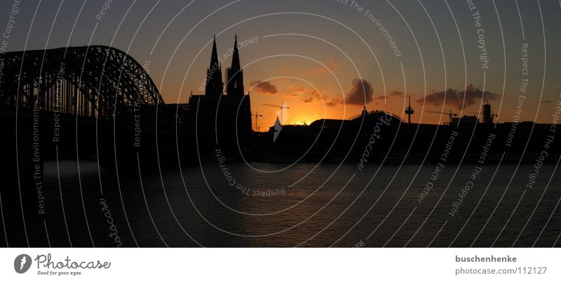 Panorama Cologne Cathedral Sunset Clouds Red Sky Wide angle Panorama (View) Germany Colonius - television tower Town Dark Bridge Dome Rhine River Orange