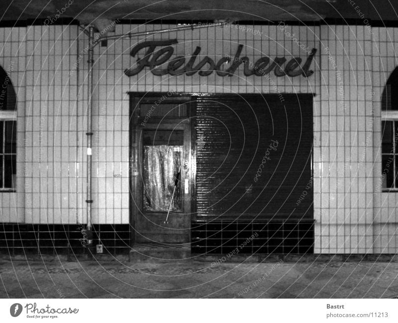 butcher's House (Residential Structure) Nostalgia Butcher Old building Window Photographic technology Berlin Store premises Black & white photo sun avenue