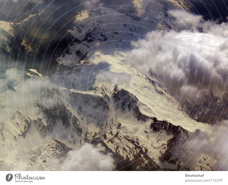flight Airplane Clouds Bird's-eye view Peak Mountain Germany Earth Above Flying Aviation Snow