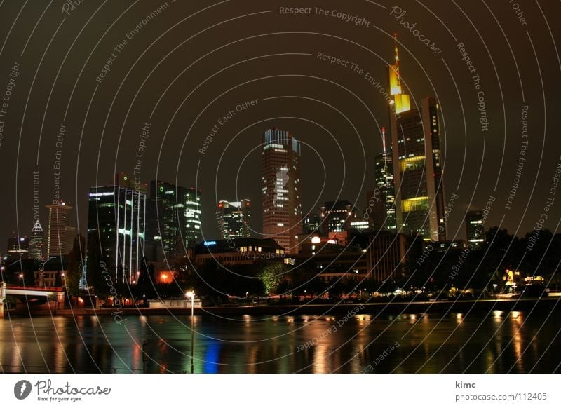 skyline frankfurt at night Frankfurt Main Night Night shot Lighting Reflection Autumn Winter Dark High-rise Rhein-Main area Long exposure Landmark Monument