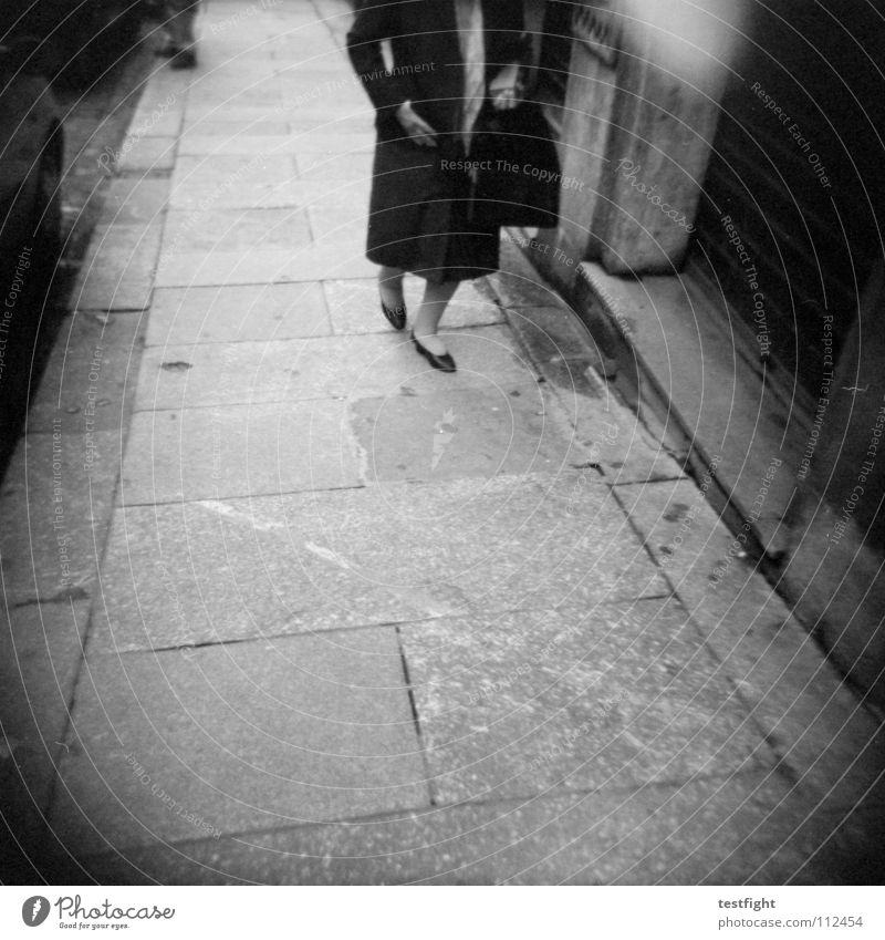 sidewalk Sidewalk Going Town Insecure Holga To go for a walk Encounter Woman Pursue Free Relaxation Longing Wanderlust Homesickness Vacation & Travel