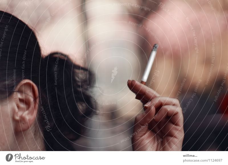 "Never again!" - some have already said too often Smoking Young woman Youth (Young adults) Ear Hand Fingers Cigarette To enjoy Addiction Nicotine Exterior shot