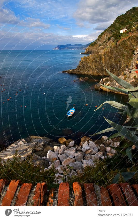 riomaggiore hill Ocean Mountain Climbing Mountaineering Rope Sky Clouds Rock Coast Watercraft Bird Stone Line Historic Brown Yellow Gray Green Red Black Italy