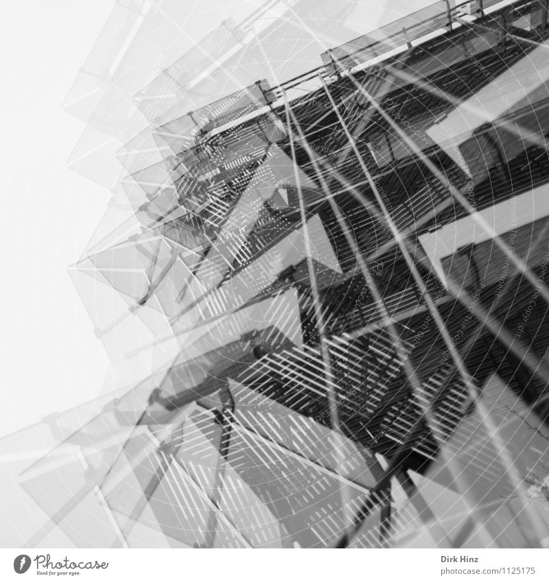multi-layered II Town Bank building Industrial plant Building Architecture Facade Esthetic Sharp-edged Crazy Gray Design Double exposure Surrealism Style Glass