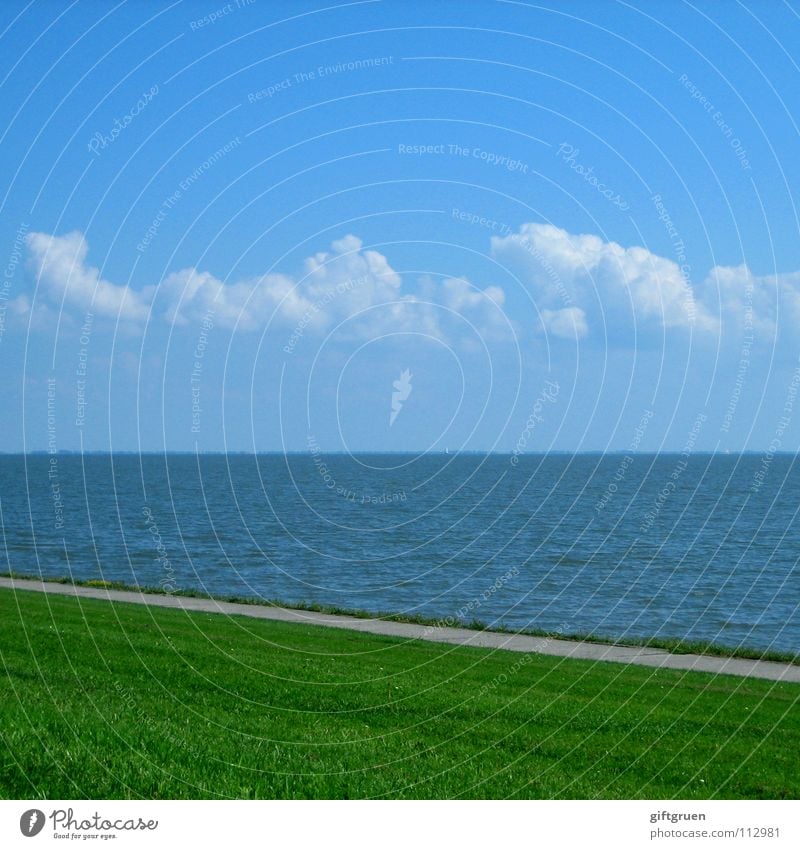 north german strip variation Clouds Ocean Beach Coast Meadow Grass Green Striped Horizon Summer Minimalistic Sky North Sea Lower Saxony Blue Lanes & trails