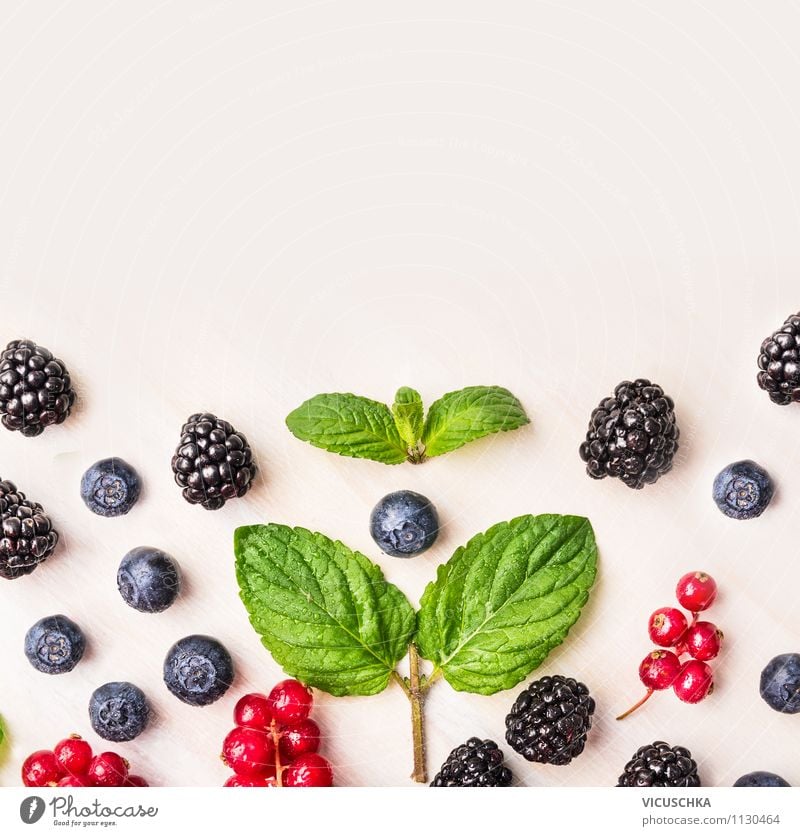 Mint and summer berries on a white table Food Fruit Dessert Nutrition Breakfast Organic produce Vegetarian diet Diet Juice Lifestyle Style Design Healthy