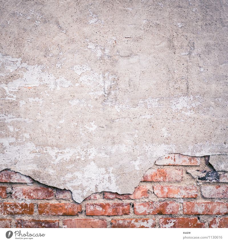 mania for cleaning Art Work of art Wall (barrier) Wall (building) Facade Old Authentic Dirty Broken Gray Red Decline Past Transience Background picture Brick