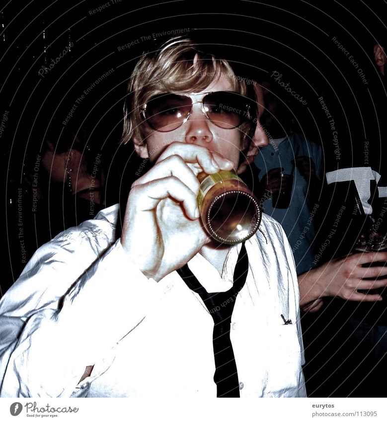 this is Lars... Disco Shirt Tie Eyeglasses Aviator goggles Happiness Exuberance Party Porno glasses Drinking Easygoing Blonde Hair and hairstyles Man Bottle