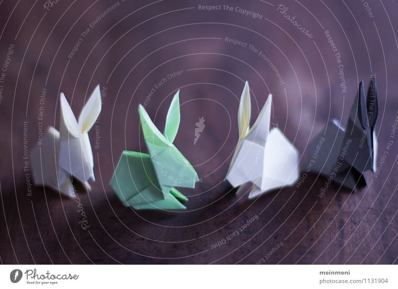 Origami Rabbits Design Joy Leisure and hobbies Playing Handicraft Handcrafts Easter Paper Piece of paper Toys Decoration Kitsch Odds and ends Wood Brown Gray