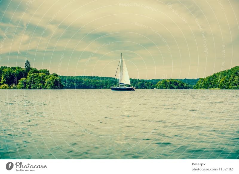 Sailboat on a lake Joy Beautiful Relaxation Vacation & Travel Cruise Summer Ocean Waves Sports Nature Landscape Clouds Tree Forest Coast Lake River Transport
