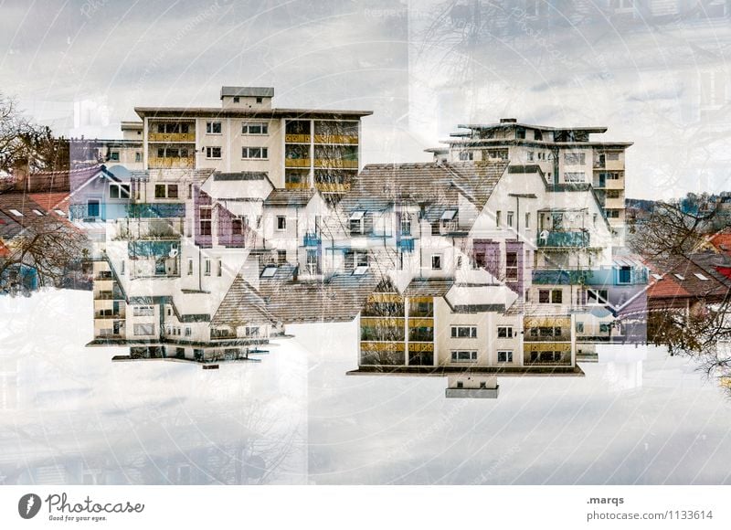 MFH Living or residing House (Residential Structure) Sky Clouds Exceptional Crazy Life Perspective Symmetry Real estate market Double exposure Colour photo