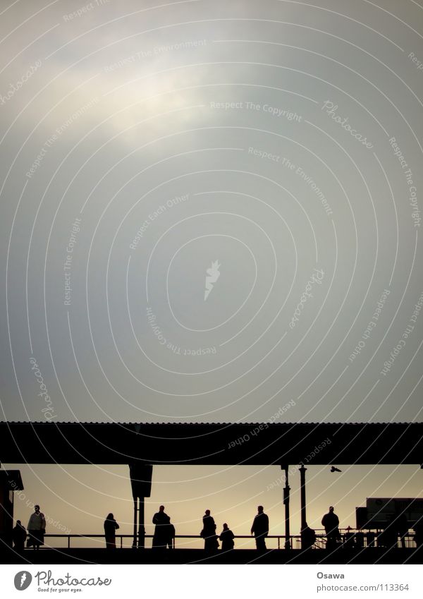 Ostkreuz Ring Railway Commuter trains Platform Strike Human being Bad weather Gray Clouds Friedrichshain Train station ring track Silhouette gdl railway strike