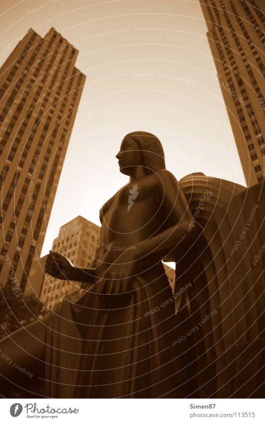 Rockefeller Statue Rockefeller Center New York City Town High-rise Landmark Monument Sepia centre Perspective Architecture