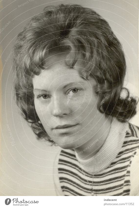 At a young age Seventies Short haircut Portrait photograph Woman 1973 Black & white photo Child
