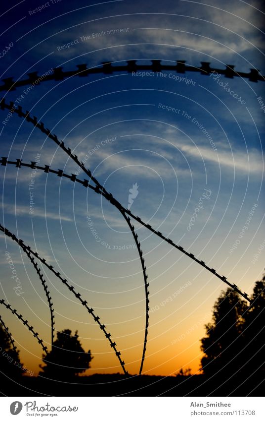 protect your property Sunset Sky Safety barbwire barbed wire razor wire clouds sundown Silhouette