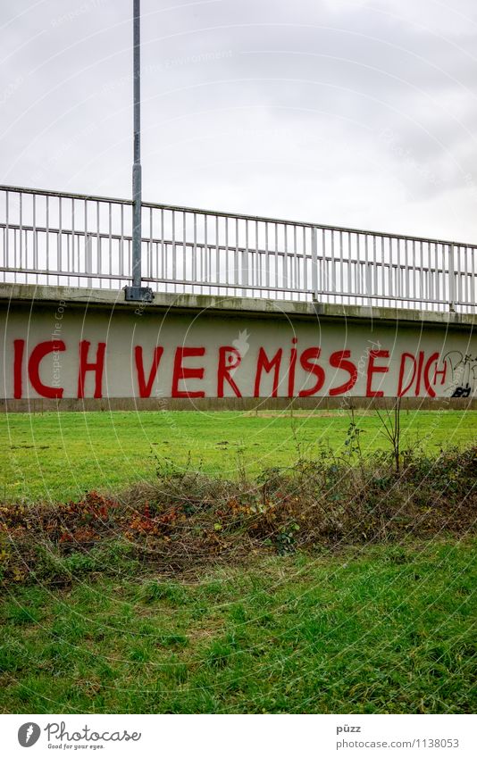 I miss you Small Town Outskirts Deserted Bridge Street Sadness Cry Gloomy Gray Green Red Emotions Moody Together Infatuation Disappointment Loneliness Sky