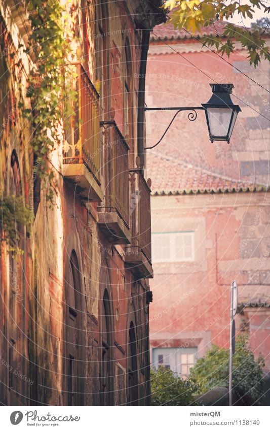 rose-coloured. Art Esthetic Street lighting Pink Dreamily Idyll Romance Alley Mediterranean Facade Colour photo Subdued colour Exterior shot Detail Experimental