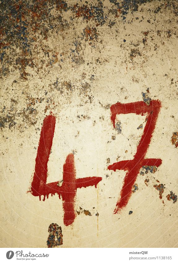 47. Art Esthetic Daub Digits and numbers License plate Wall (building) Retro Old Shabby House number Colour photo Subdued colour Exterior shot Detail Abstract