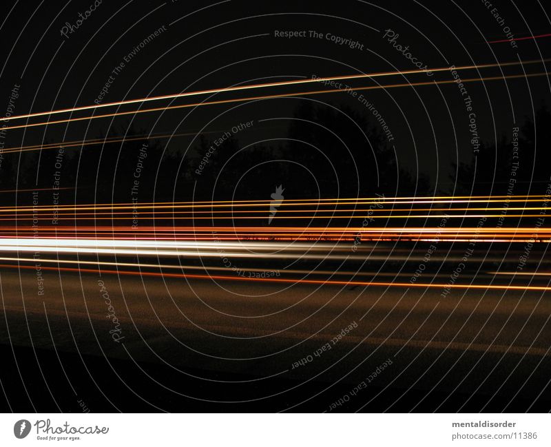 nightshots II Light Night Highway Speed Driving Stripe Red Yellow White Tree Bushes Traffic lane Barrier Long Exposure Movement Truck Vehicle Club Street
