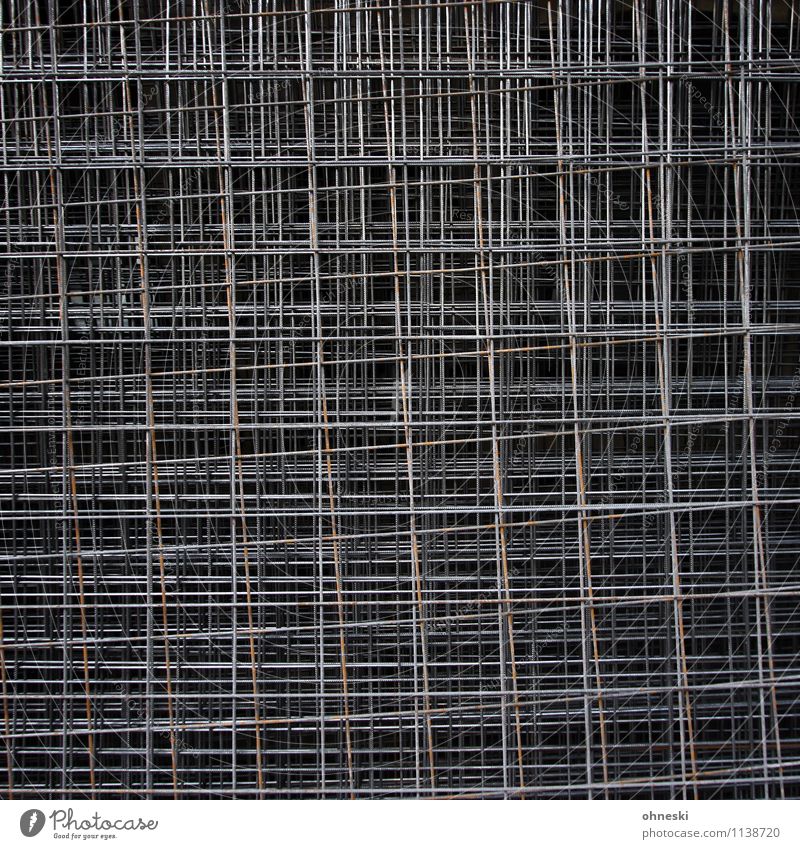 latticed Craft (trade) Construction site Grating Mesh grid Metal Steel Line Dark Irritation Barrier Colour photo Subdued colour Exterior shot Abstract Pattern