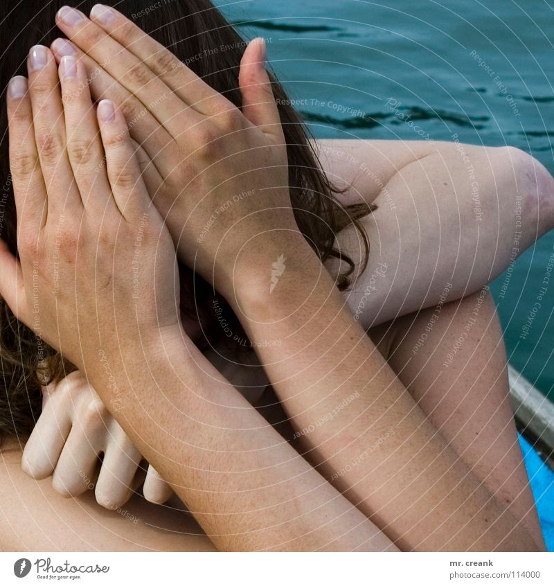 Help me! Summer Woman Strangle Kill Hand Concealed Friendship Beautiful River Rhine Water face Embrace friends killed Death Laughter Funny Hide Fingers