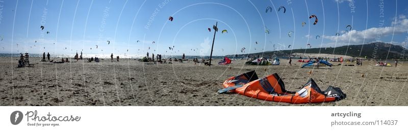 surfer's paradise Andalucia Tarifa Spain Atlantic Ocean Beach Kiting Sports Playing Kite Surfer Sail