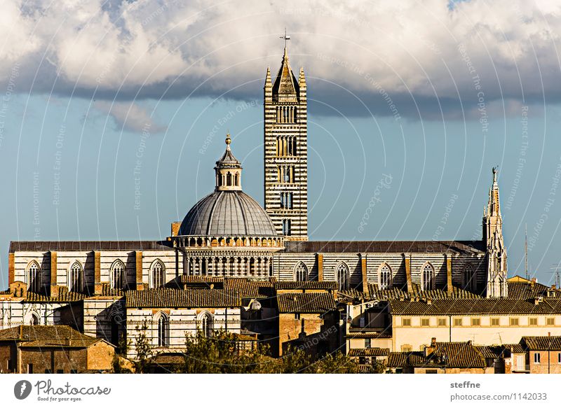 Church: Siena Sky Clouds Sunrise Sunset Sunlight Spring Beautiful weather Tuscany Italy Old town Dome Tourist Attraction Esthetic Exceptional Famousness