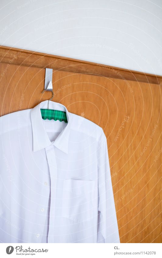 the good shirt Living or residing Flat (apartment) Room Door Fashion Clothing Shirt Hanger Checkmark White Orderliness Purity Colour photo Interior shot
