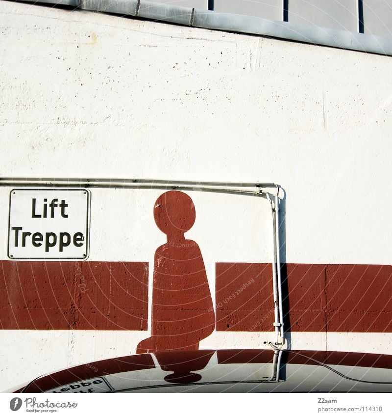 LIFT TREPPE?! Going Icon Stick figure Reflection Car roof Black Red Warning colour Geometry Square Painting and drawing (object) Signs and labeling Handbook
