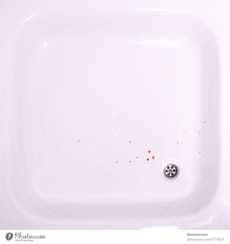 Keep Yourself Clean! Bathroom Red White Minimalistic Drainage Blood Blood stain Shower tub Shower (Installation) Colour photo Interior shot Copy Space middle