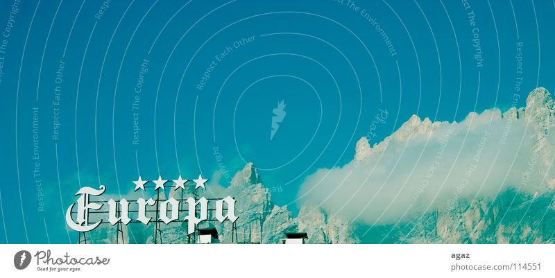 Europe Switzerland Clouds Hotel 4 Text Winter Rescue Blue Tall Above on the Mountain Star (Symbol) Song Vacation & Travel overnight Conceptual design