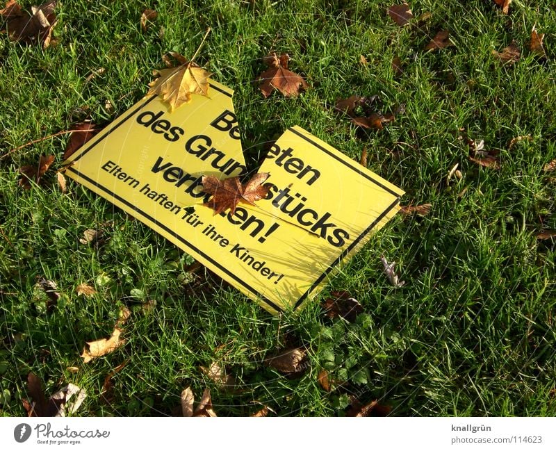 Does not apply! Bans Broken Meadow Autumn Leaf Vandalism Green Yellow Brown Dangerous Warning label Warning sign Signs and labeling Lawn