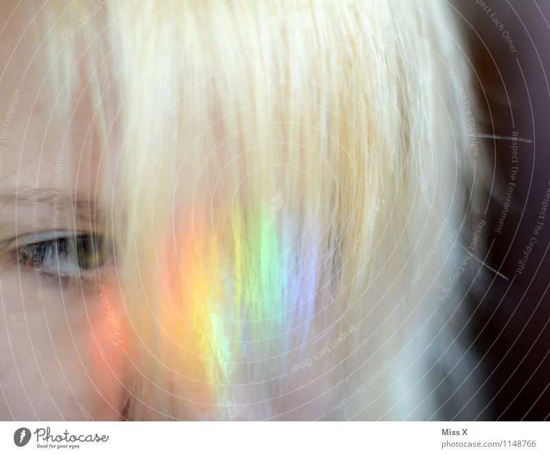 rainbow blonde Beautiful Hair and hairstyles Human being Young woman Youth (Young adults) Eyes 1 18 - 30 years Adults Blonde Bangs Glittering Multicoloured