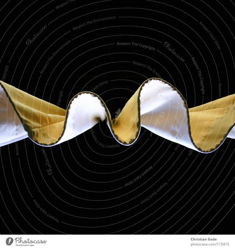 curtain Drape Window Worm's-eye view Cloth Yellow White Folds Bring in Waves Black Dark Light Shaft of light Detail Living or residing Things gadrobe