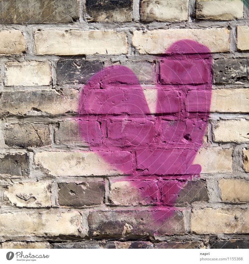 brave / wall language II Street art Wall (barrier) Wall (building) Brick Sign Graffiti Heart Positive Pink Sympathy Love Infatuation Loyalty Romance Communicate