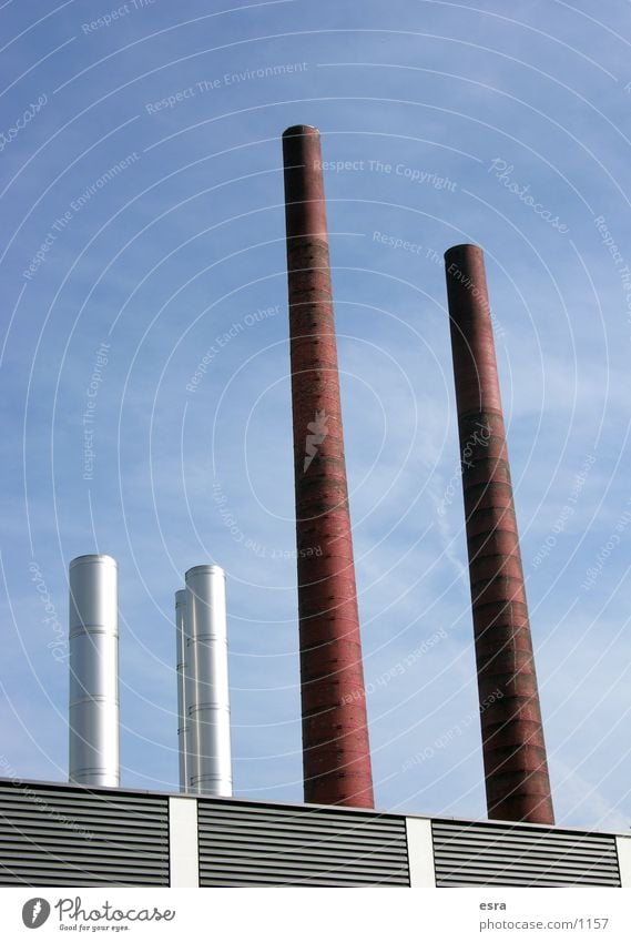 The four Environment Environmental pollution Air Factory Industry Chimney Dirty air pollution Sky Metal Architecture