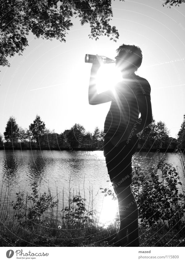 Water makes you thirsty Tree Beverage Black White Silhouette Light Cold Hot Summer Drinking Refreshment Longing Physics Portrait photograph Exterior shot Sun