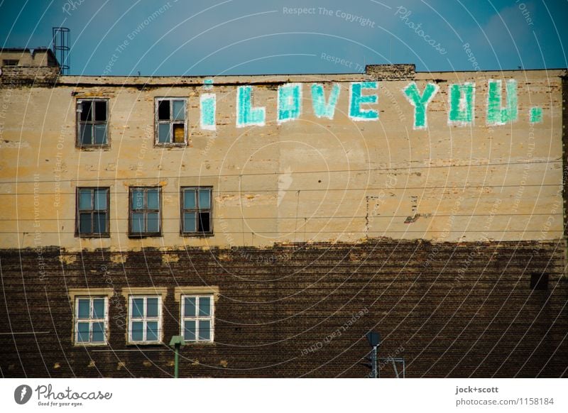 I love you. Write it on every wall Typography Street art Cloudless sky Friedrichshain House (Residential Structure) Facade Window Word Infatuation Creativity