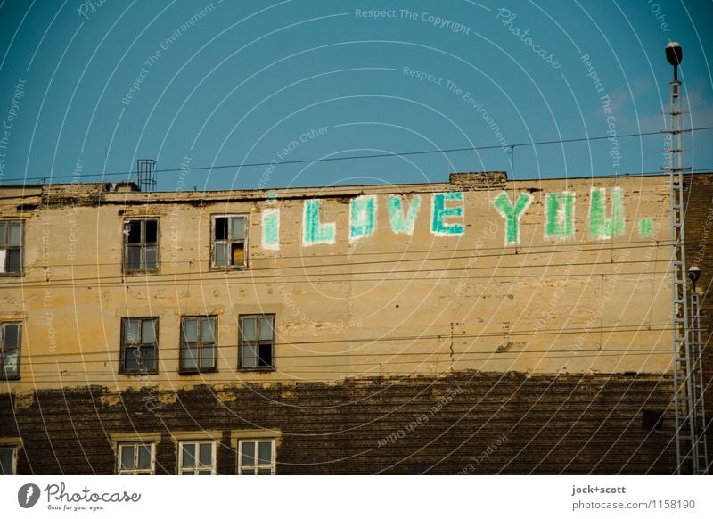 I love you. Write it on every wall 2.0 Typography Street art Cloudless sky Friedrichshain House (Residential Structure) Facade Window Positive Infatuation