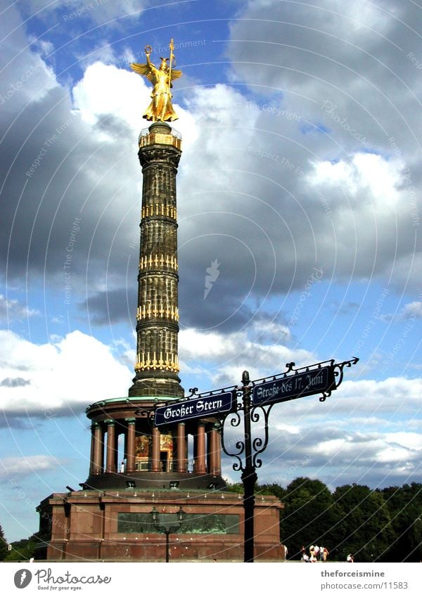 victory column Victory column Street sign Statue Historic Leisure and hobbies Gold Blue sky Column Success Past Berlin