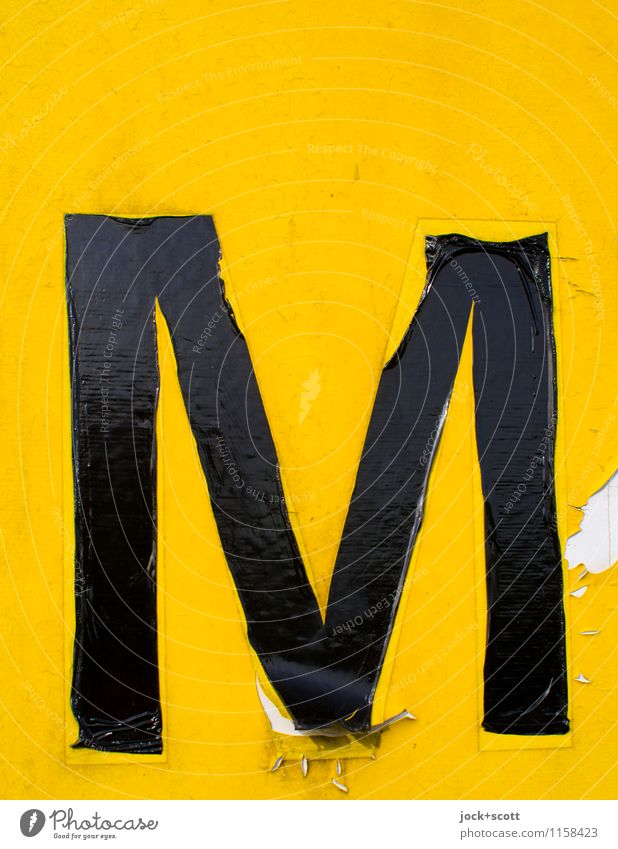 the yellow M Typography Packing film Signs and labeling Capital letter Authentic Simple Glittering Retro Yellow Truth Endurance Symmetry Transience Weathered