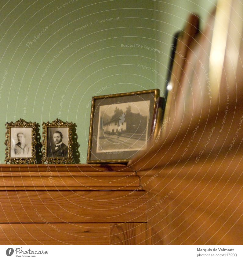 ancestral gallery Wood Old Historic Photography Picture frame Ancestors Cornice Wall panelling Wood panelling Memory Beaded Frame Colour photo Blur