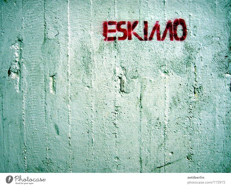 eskimo Concrete Wall (building) Lettering Word Letters (alphabet) Typography Characteristic Stencil Stencil letters Street art Vandalism To make dirty Inscribe