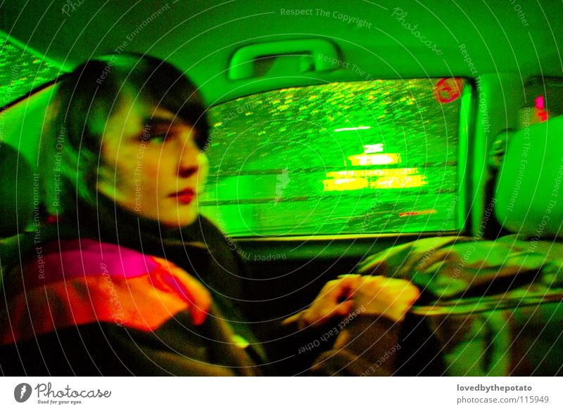 Taxi ride Night Green Bilious green Colour Car Post Production Lightroom white balance out-of-focus