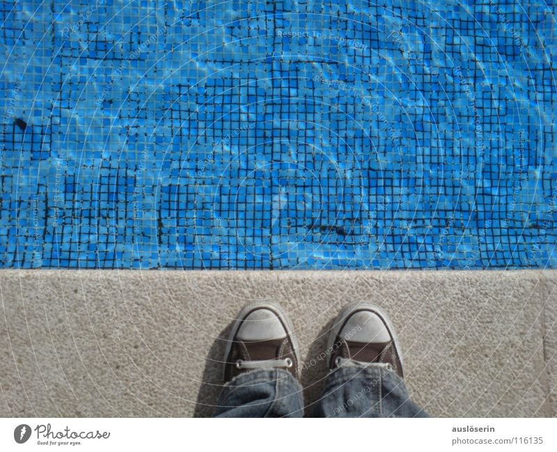 Still too cold? Swimming pool Chucks Turquoise Cold Footwear Edge Vacation & Travel Majorca Europe Blue Water Swimming & Bathing Coast Tile Contrast